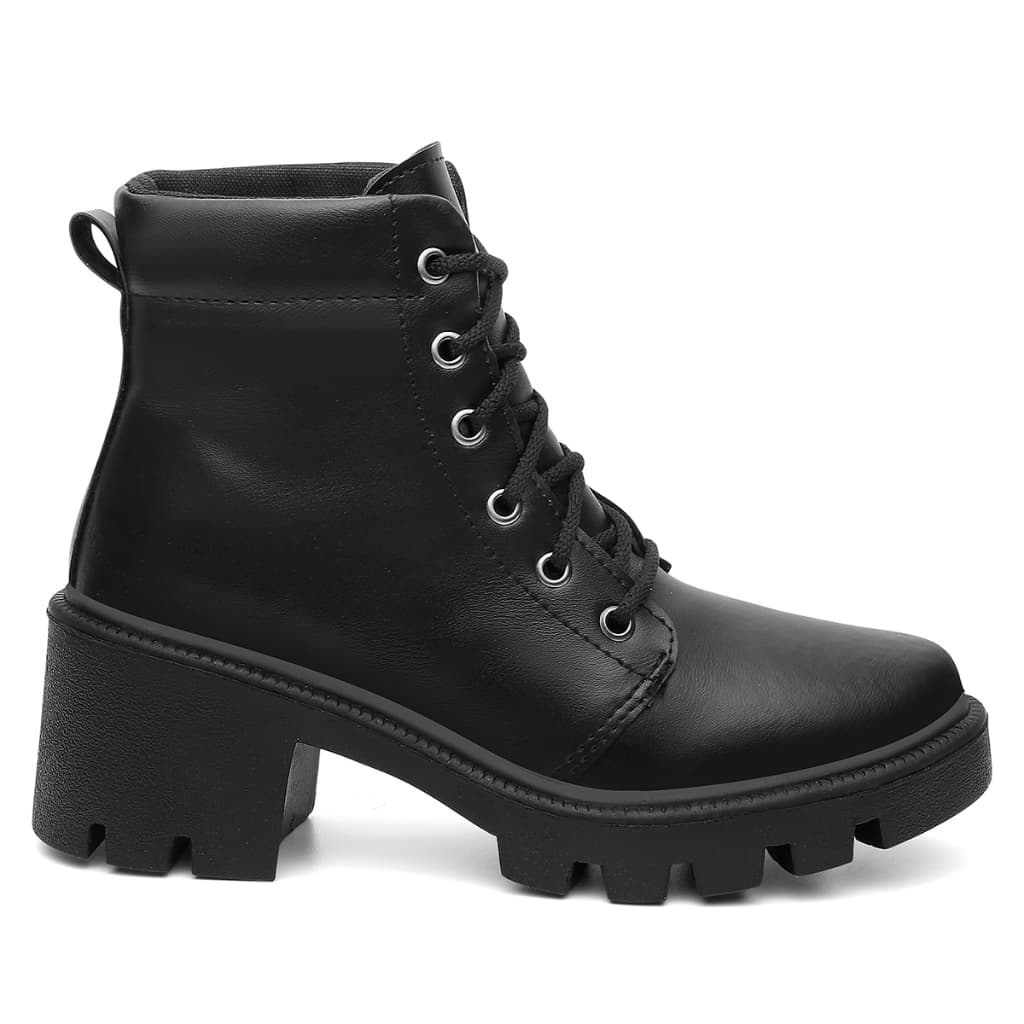 Bota Feminina Tratorada Salto Bloco Alto Com Cadarço Confortavel Blogueiras