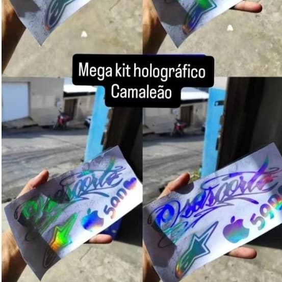mega cartela de adesivos holográfico/camaleão moto , bike, caminhão