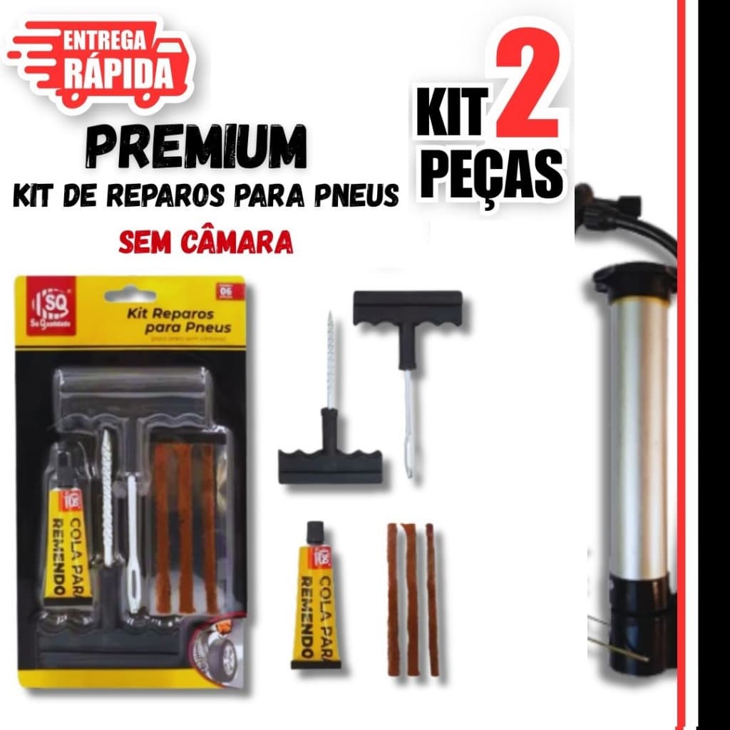 Kit 3/2/1 Reparo Pneu sem Camara p/Carro e Moto + 3 Refil gratis Selante Macarrão, Remendo +  estilete