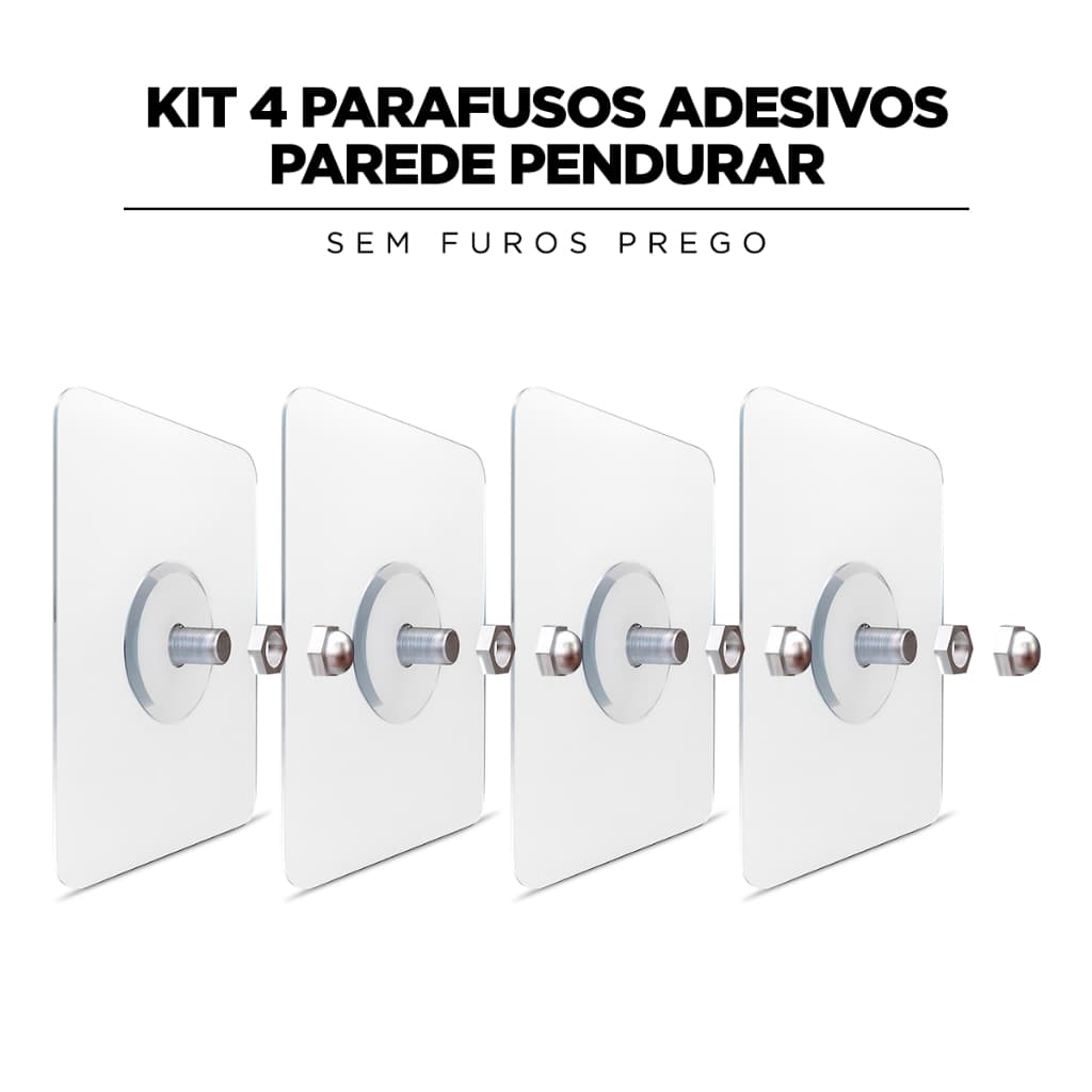 Kit 4 Parafusos Adesivos Parede Pendurar Quadros Utensílios Cozinha Banheiros Sem Furos Prego
