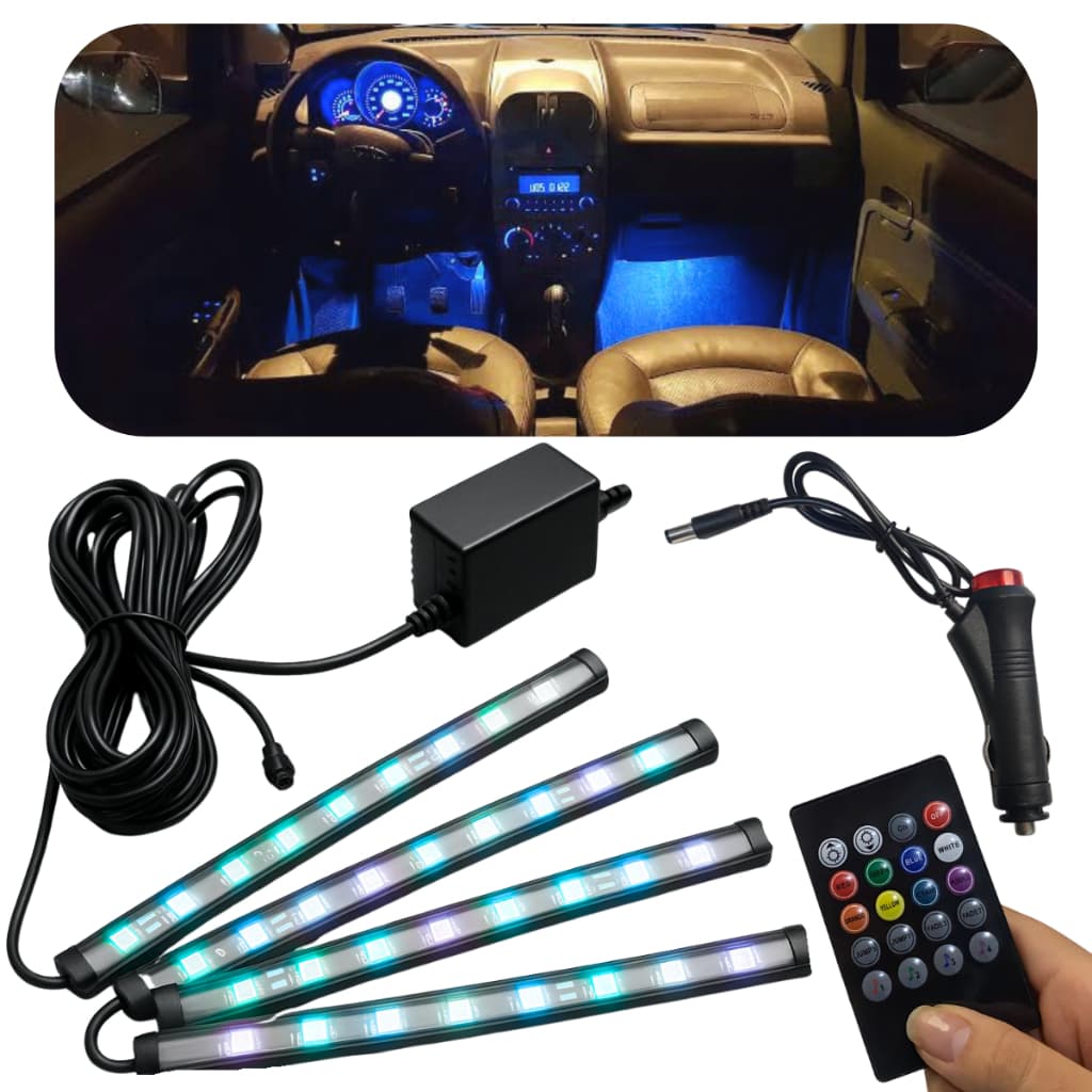 Conjunto De Luzes LED Para Interior Carro, caminhao Luz neon Sincronização De Música RGB Com Controle 9 led e 8 cores