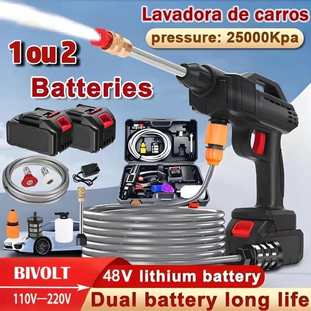 Lavadora de alta pressão profissional portátil sem fio de dupla voltagem, 110 V e 220 V, com um par de baterias de 48 V