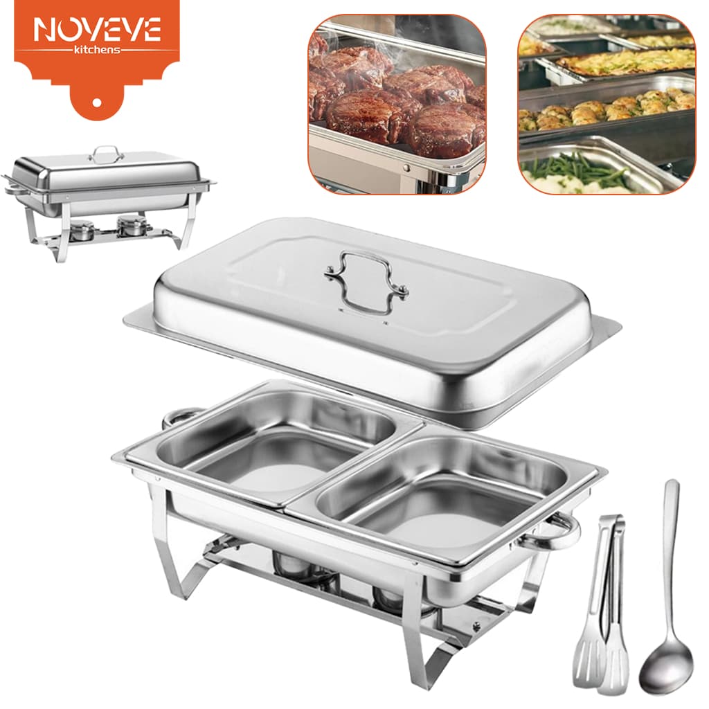 NOVEVE Rechaud Profissional Inox 12L com 1, 2 ou 3 Divisórias para Buffet Profissional Inox12l Com DivisóRias Para Festa