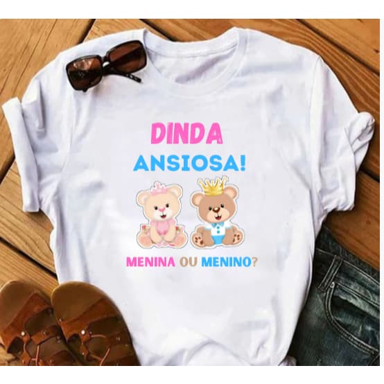 Camiseta Dindo e Dinda ansioso Menino/Menina Rosa e Azul Chá Revelação Padrinho/madrinha