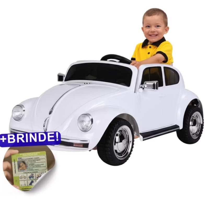 Mini Carro Elétrico Infantil Fusca Beetle 12 V – Rosa com Controle, Luzes, Som e Carteirinha de Brinde