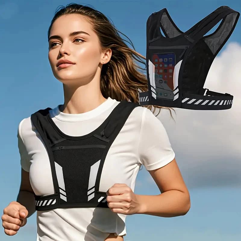 Colete Refletivo Esporte Ciclismo Corrida Cinto De Segur Com Bolso Para Garrafa De Água E Bolso Para Celular
