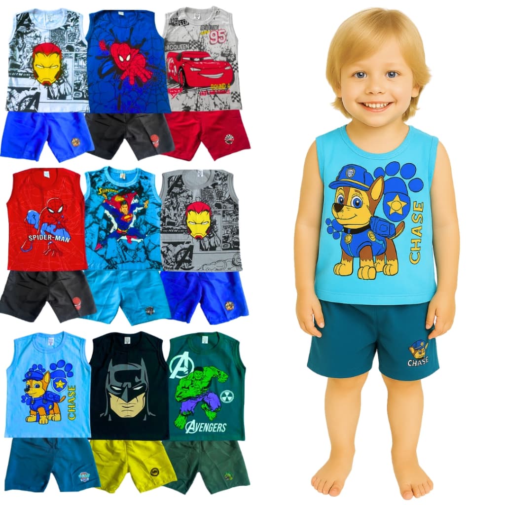 Kit 8 Roupas de Menino – Conjunto Regata Infantil com 4 Camisetas e 4 Bermudas