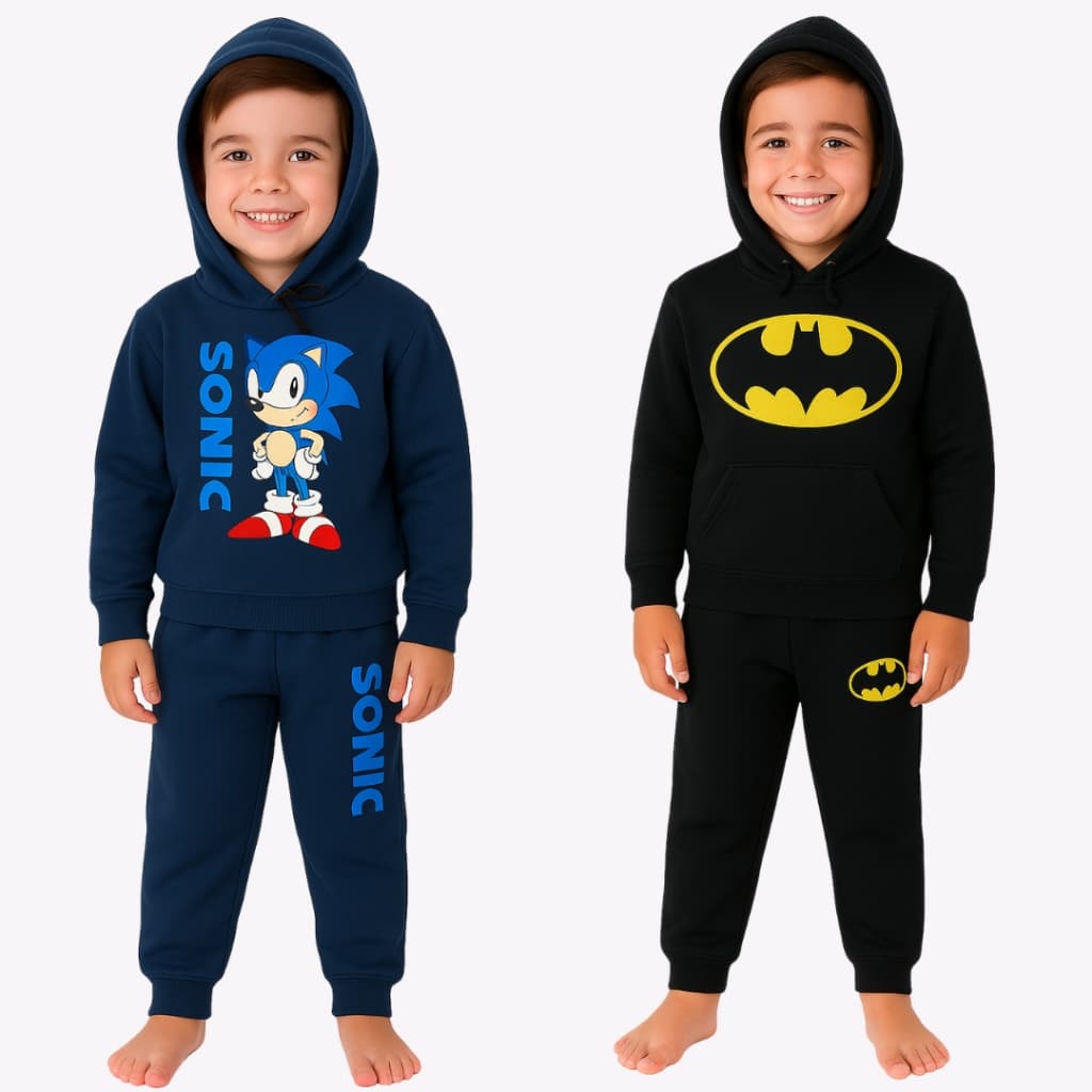 KIT 4 Peças De Moletom Infantil - Sendo 2 Casacos + 2 Calças Moletom Flanelado