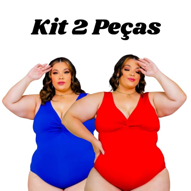 Kit 2 Body Transpassado com Nó Plus Size, Maiô Alça Larga, Costa Nua Moda Praia