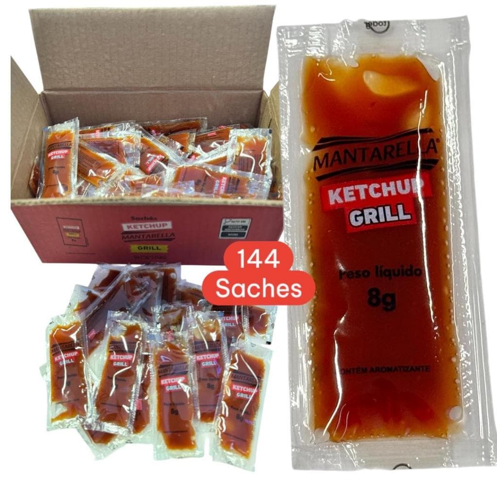 Ketchup Grill Sache Mantarella 8g 144 Unidades - Sabor Defumado e Intenso para Seu Negócio ou Evento