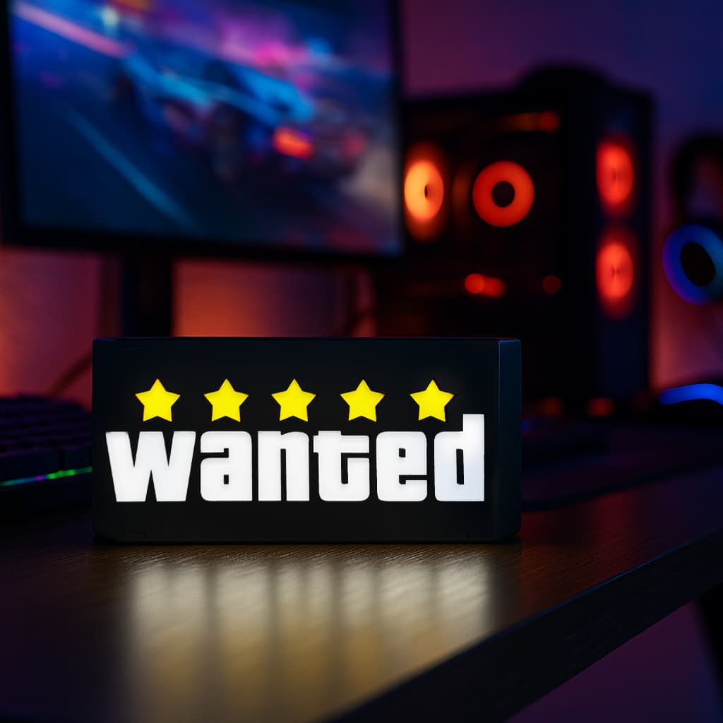 Luminária Gamer Decorativa de mesa Exclusiva Jogo GTA Wanted Procurado Led Bivolt Para Setup Gamer