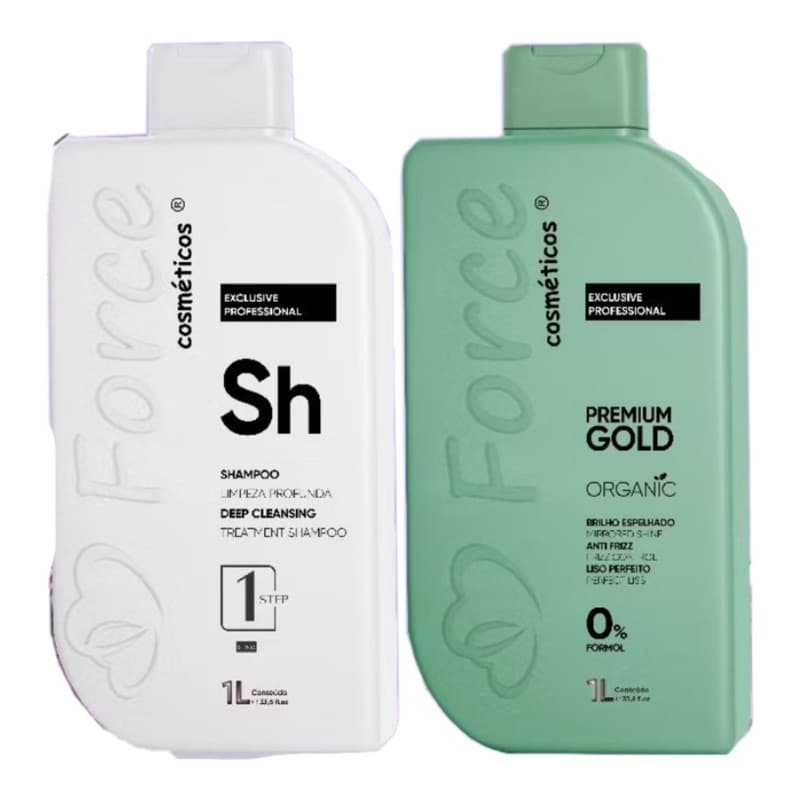 Kit Escova Progressiva Sem Formol Force de Frizz Premium Gold Ativo Matizador 2x500ml