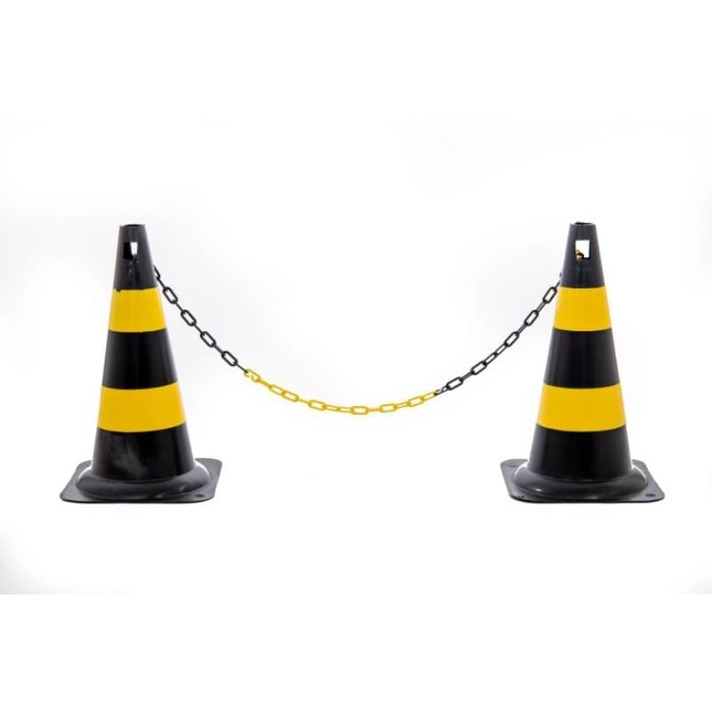 Kit Isolamento Completo: 2 Cones Rígidos 50cm + 2 mts Corrente Elo P para Obras