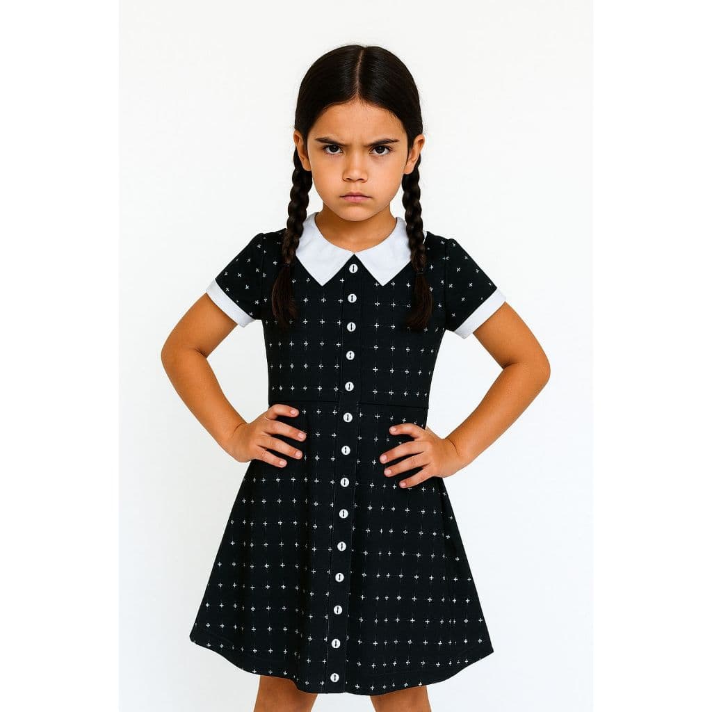 Vestido Infantil Roupa Da Wandinha Com Mão