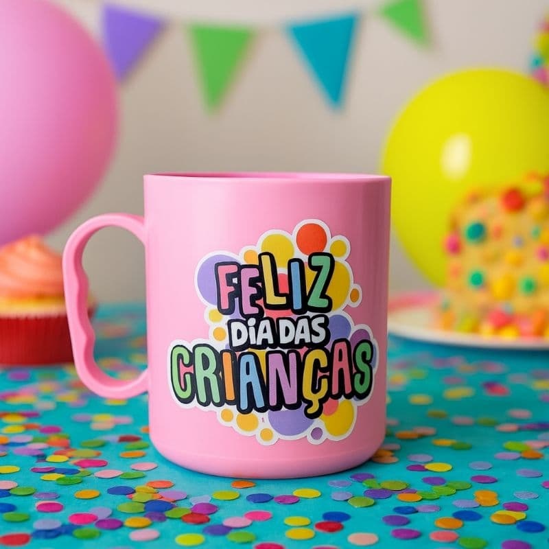 Kit Caneca Personalizada Adesivada 400ml – Dia das Crianças Lembrancinha