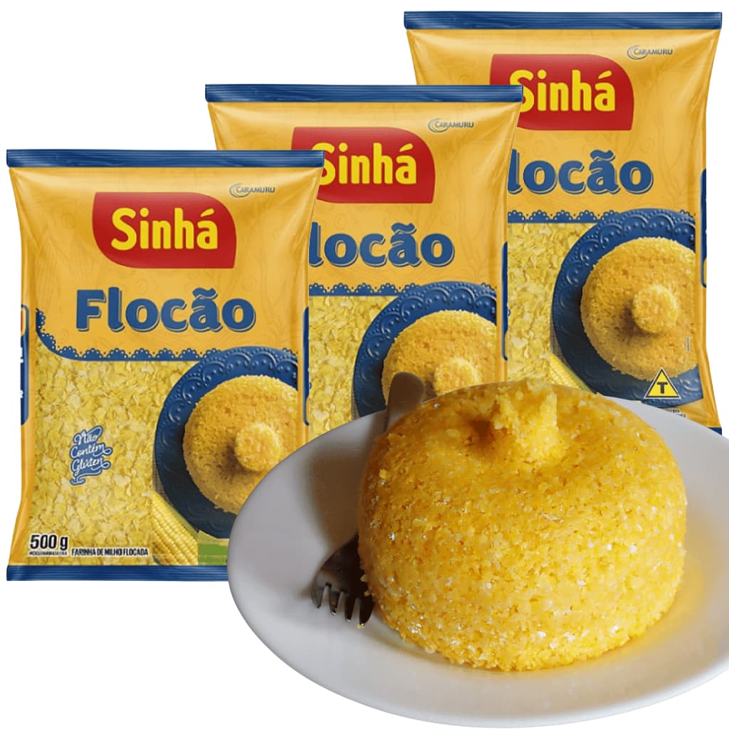 KIT Flocão de Milho 1.2.3.4.6  Sinhá 500G Farinha de Milho Flocada Natural Sem Glúten Cuzcuz