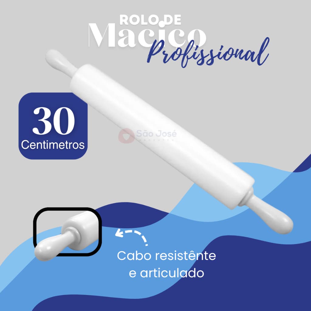 Rolo Pau Macarrão 30 Cm Pesado Giratório Maciço Profissional