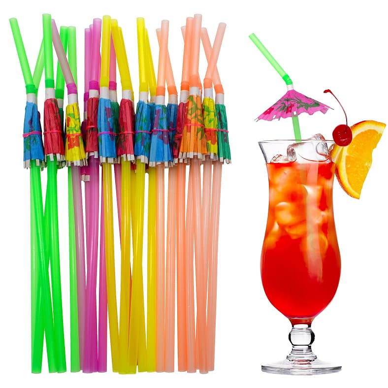 Kit 24 Canudo Sombrinha Guarda-chuva Festa Tropical Decoração de Drinks