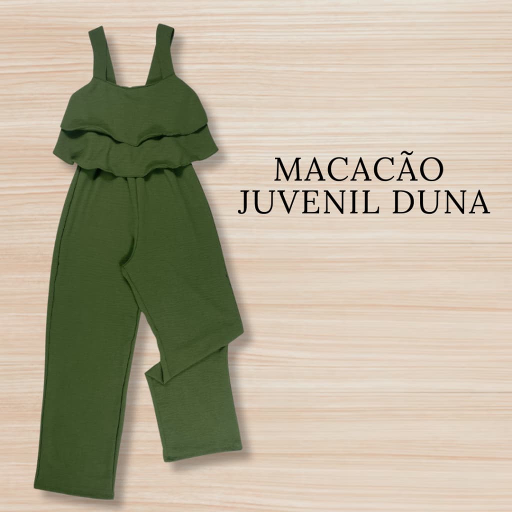 Macacão Infantil Juvenil Feminino Com Babados, Elástico na Cintura em Tecido Duna Primavera Verão