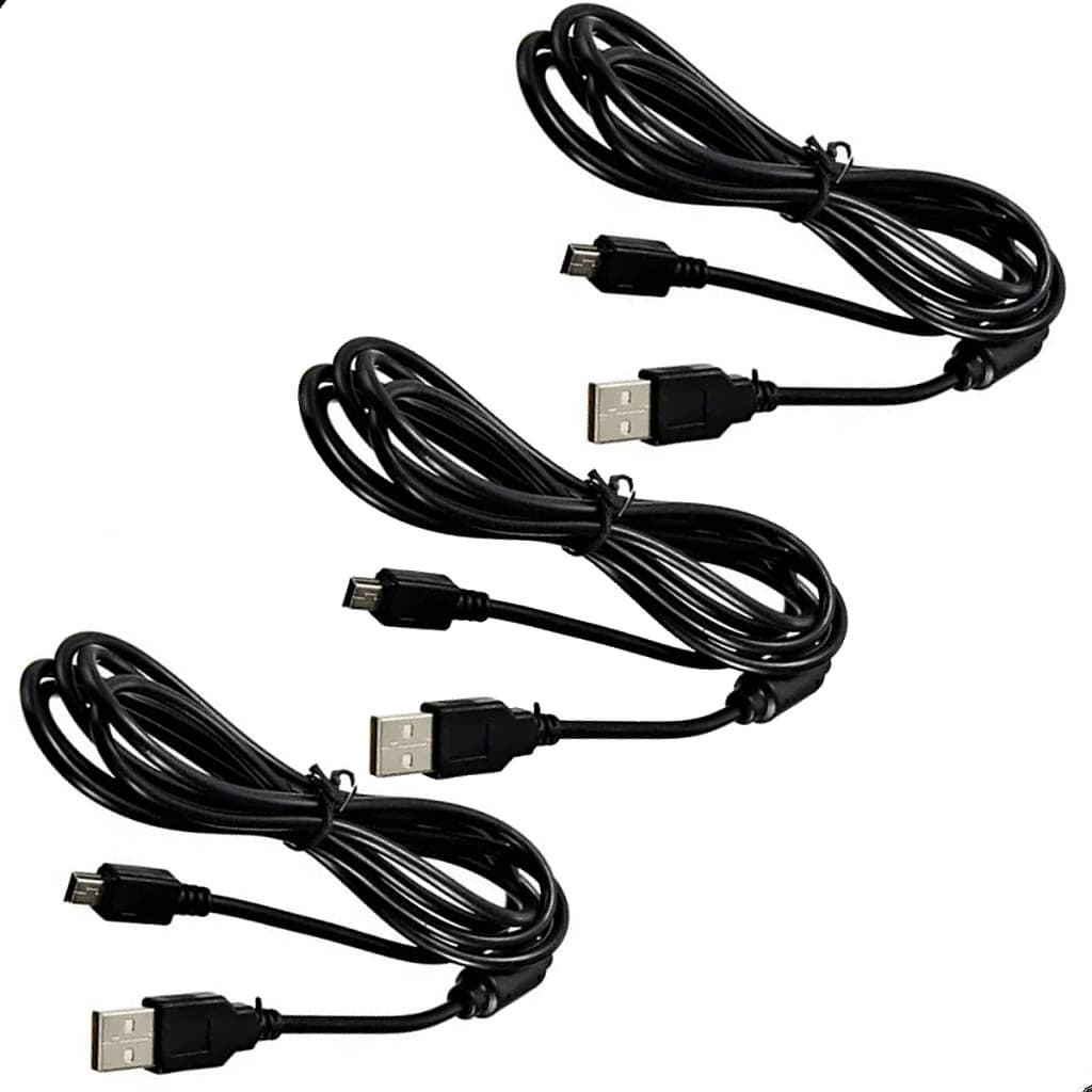 KIT 3 Cabo Usb V3 Carregador carregar Controle Ps3 Com Filtro - 1.80 Metros