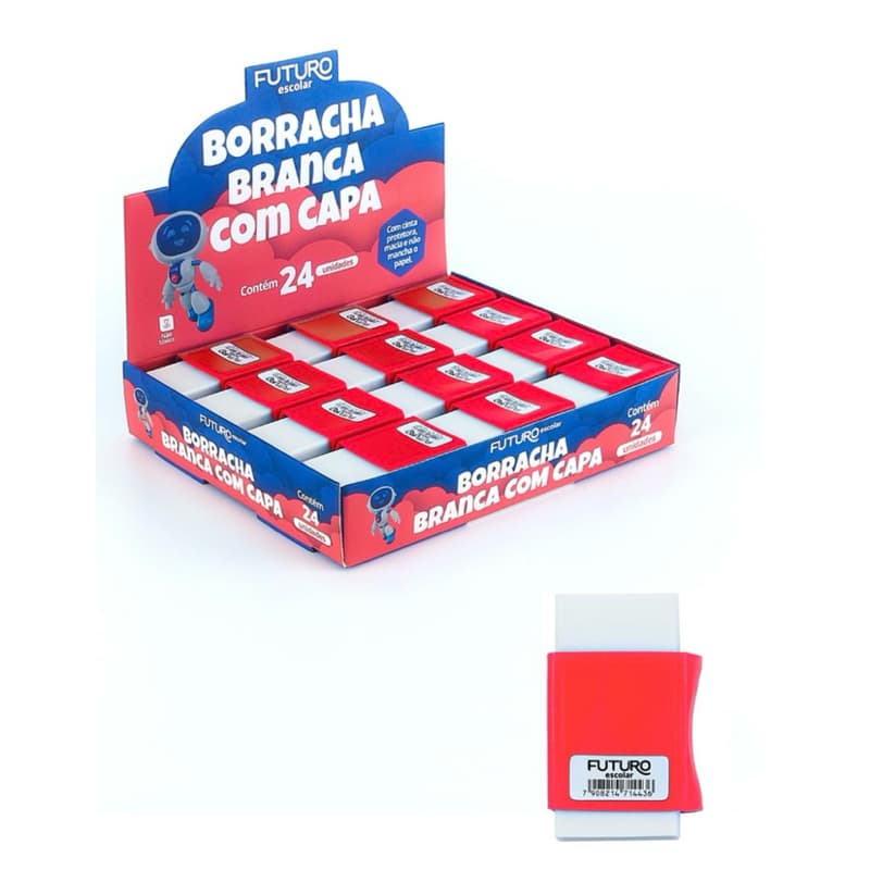 KIT 3/12/24 Borracha Branca Escolar com Capa Protetora | Borracha Macia, Atóxica e Não Mancha Papel FUTURO / MASTERPRINT