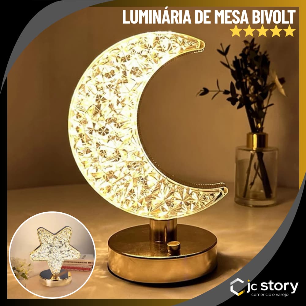 Luminária lua estrela led decorativa abajur de mesa cama quarto escrivaninha 3 tons de iluminação