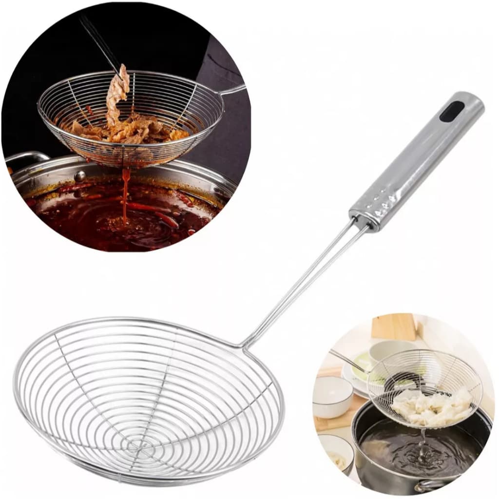 Escumadeira de Fritura Inox Resistente 34cm Fritar Coxinhas Batata Pastel
