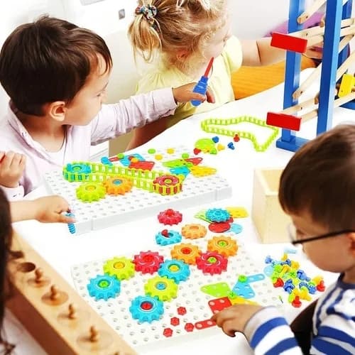 Kit Ferramenta Infantil Quebra Cabeça Engrenagem Educativo Criança Brinquedo 98pc