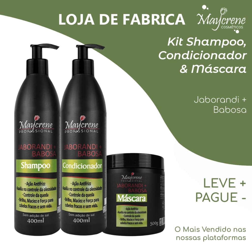 Kit Jaborandi+Babosa Maycrene | Ação AntiFrizz + Controle Da Oleosidade  - Brilho, Maciez e Força Para Cabelos Fracos