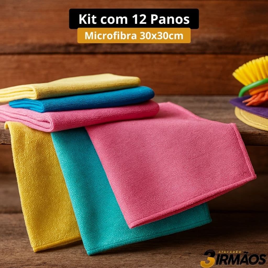 Kit Econômico com 12 Panos de Microfibra para Limpeza Eficiente