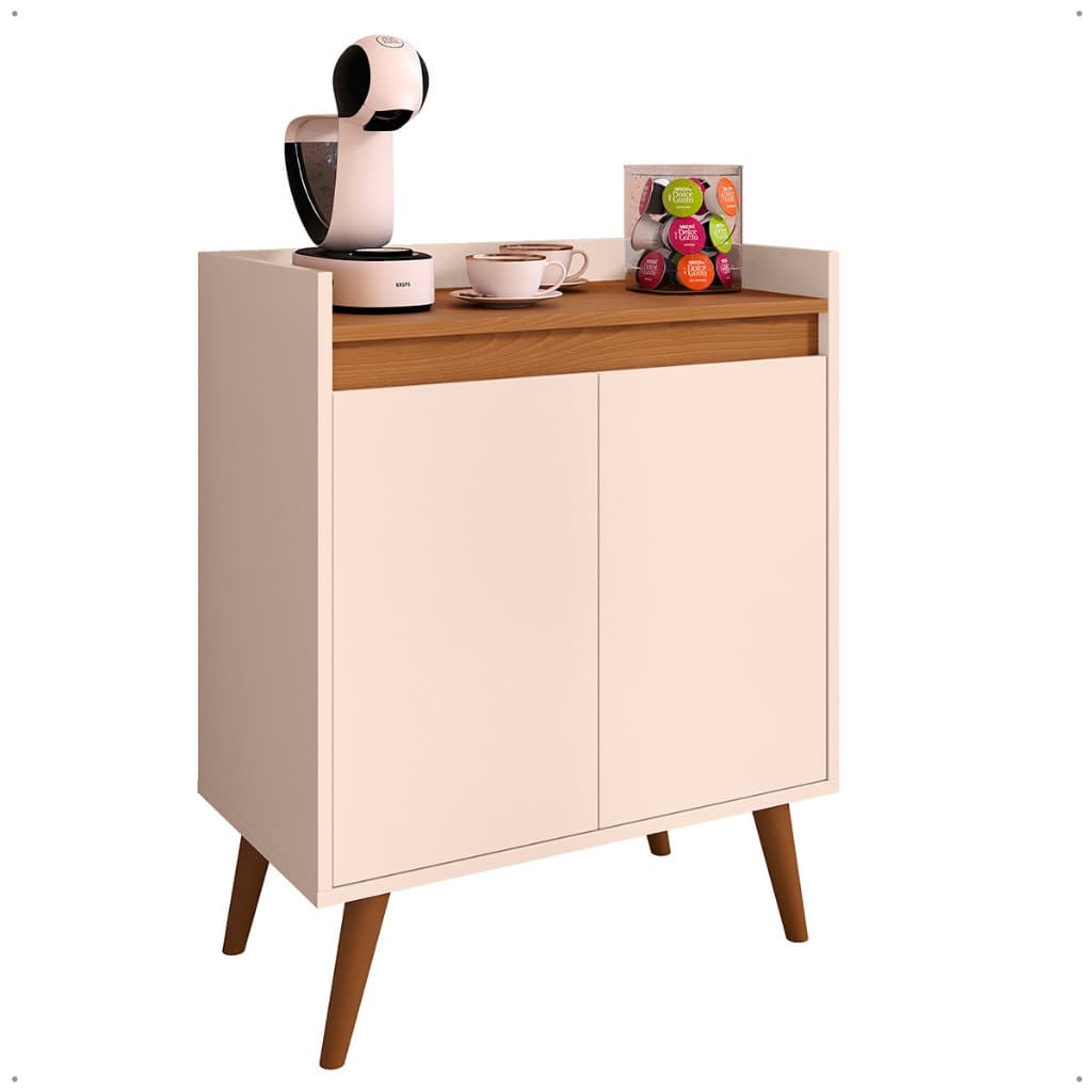 Aparador Armario Buffet Pés Palito Victória 2 Portas Off white/Freijó - Comprar Móveis em Casa