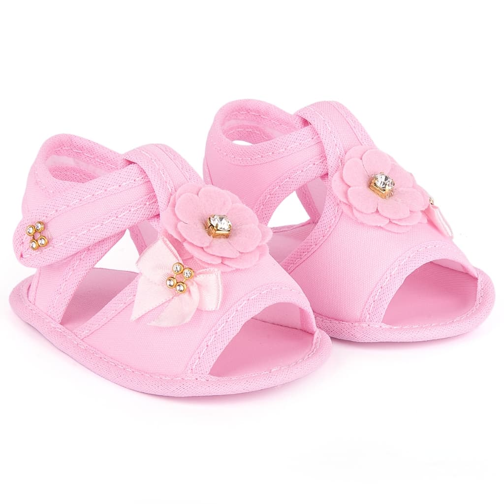 Sandália Infantil Bebê Menina Batizado Flor Laço Strass Confortável Macia Elegante Casual Festa