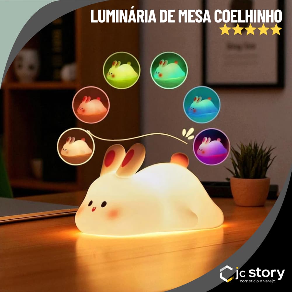 Luminária Abajur Coelho Led mesa Colorido Silicone Touch Recarregável Linda Decorações para quarto