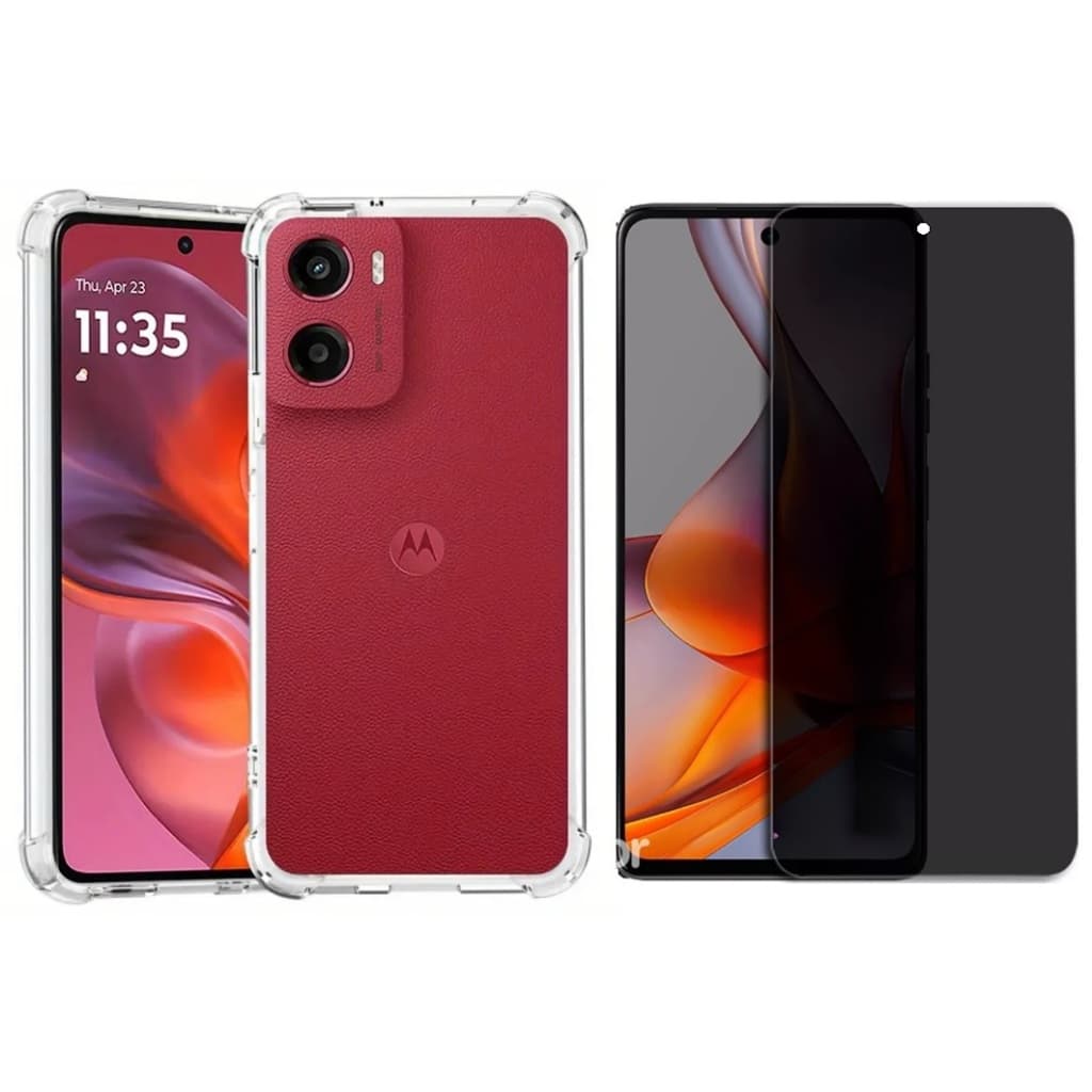 Capa Capinha + Película Privacidade de Vidro 3D para Motorola Moto G24 G54 G15 G35 G75 G56 G86 E15