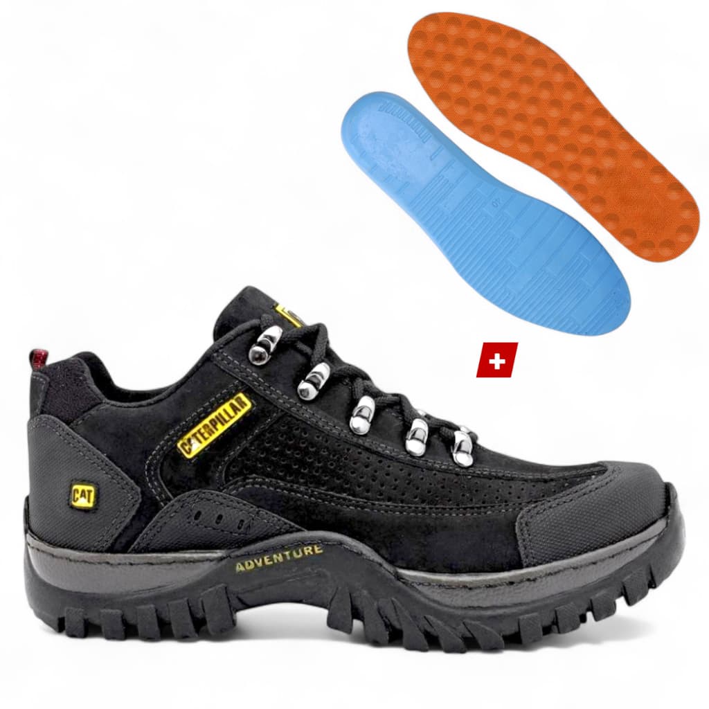 Tenis Bota Caterpillar CAT Masculino Adventure Trilha de Couro Ecológico Costurado Antiderrapante Confortável + Palmilha
