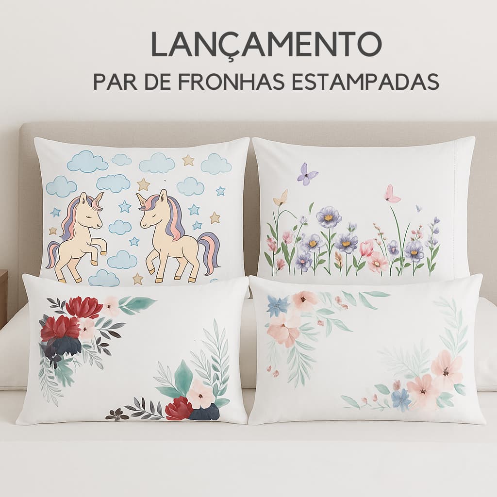 Par de Fronhas Estampadas Micropercal 400 fios acetinado PONTO PALITO - ÚLTIMO LANÇAMENTO