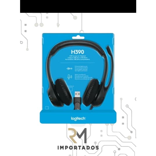 Headset Com Fio Usb Logitech H390 Microfone Almofadas Couro Cor Preto