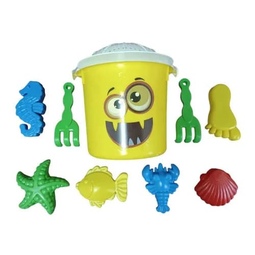 Balde de Praia Infantil Sorridente + Acessórios brinquedo Criança Areia Terra Natureza