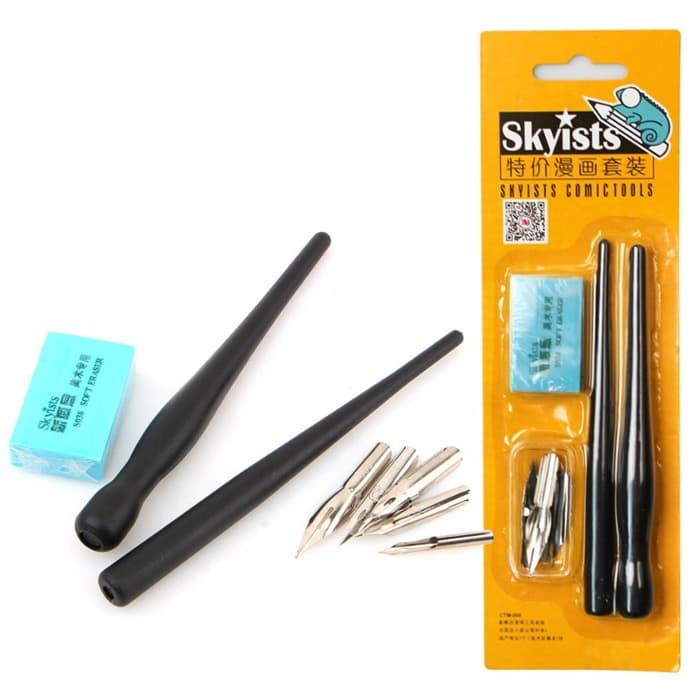 Kit 2 Canetas + 5 Bicos De Pena Nanquim Pontas Desenho Manga