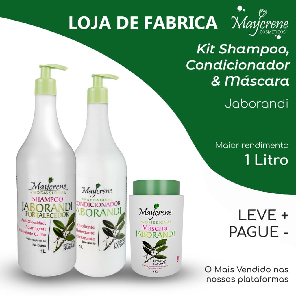 Kit Capilar Jaborandi 3x1L | Fortalecimento e Crescimento Capilar |Shampoo + Condicionador + Máscara