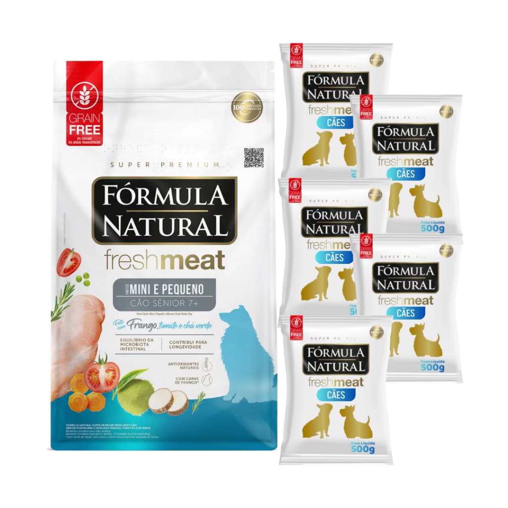 Combo 500g Pct Formula Natural Para Cães Idosos +7 Anos Sênior Ração Fresh Meat Raças Mini Pequena
