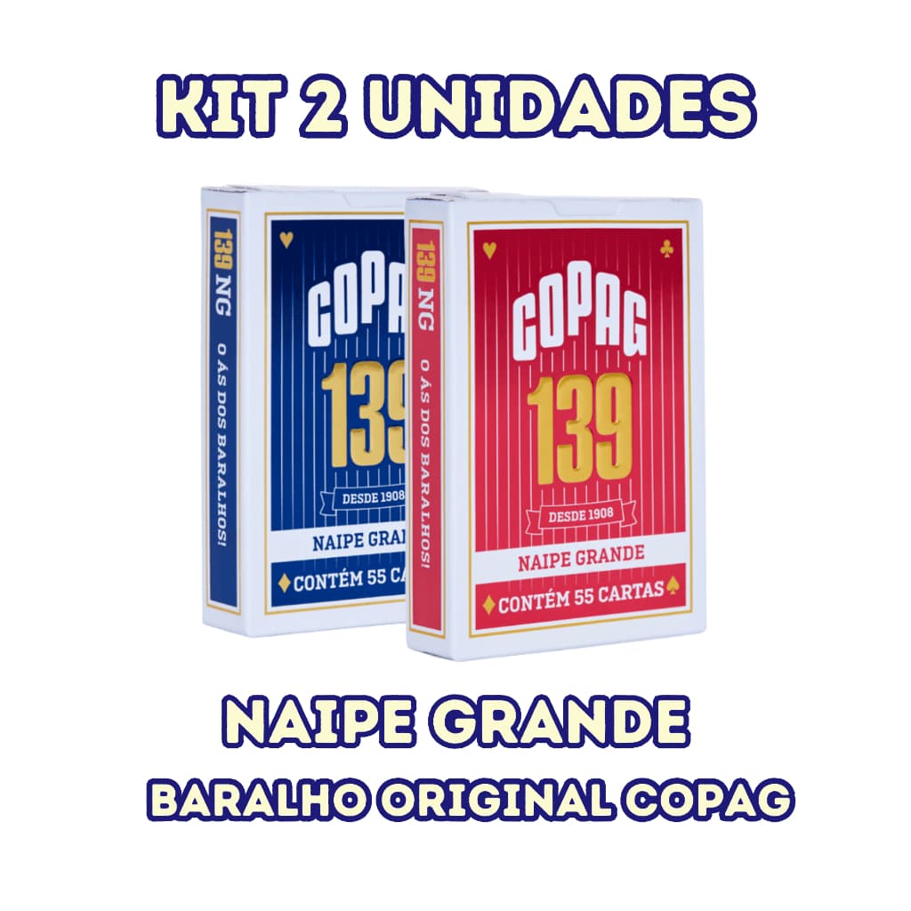 Copag Kit 2 Baralhos 139 Originais Naipe Grande Vermelho e Azul – Truco, Buraco, Cacheta, Pôquer