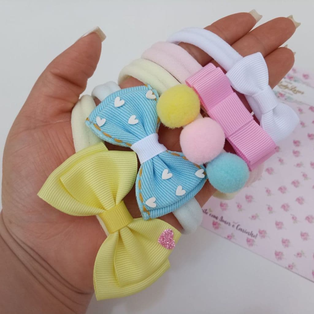 Kit com 5 Faixinhas de Cabelo para Bebê – Acabamento Delicado