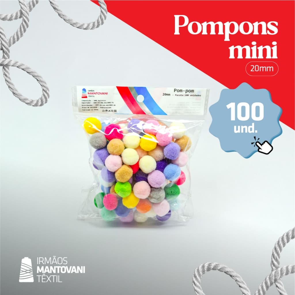 Pompom Mini 20mm – Pacote 100 un | Artesanato, Tiaras, Costura Criativa