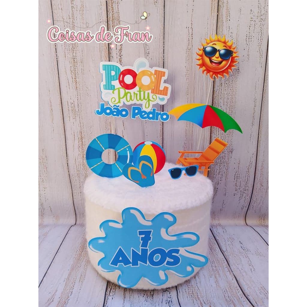 TOPO DE BOLO POOL PARTY, topo personalizado, só um bolinho, topo, bolo, aniversário, festa, comemoração, pool party