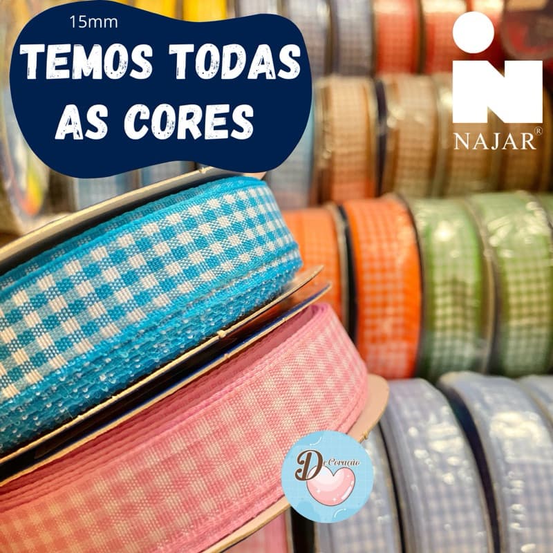 Fita Xadrez Najar (15mm x 10m) para Laço, Artesanato e Costura.