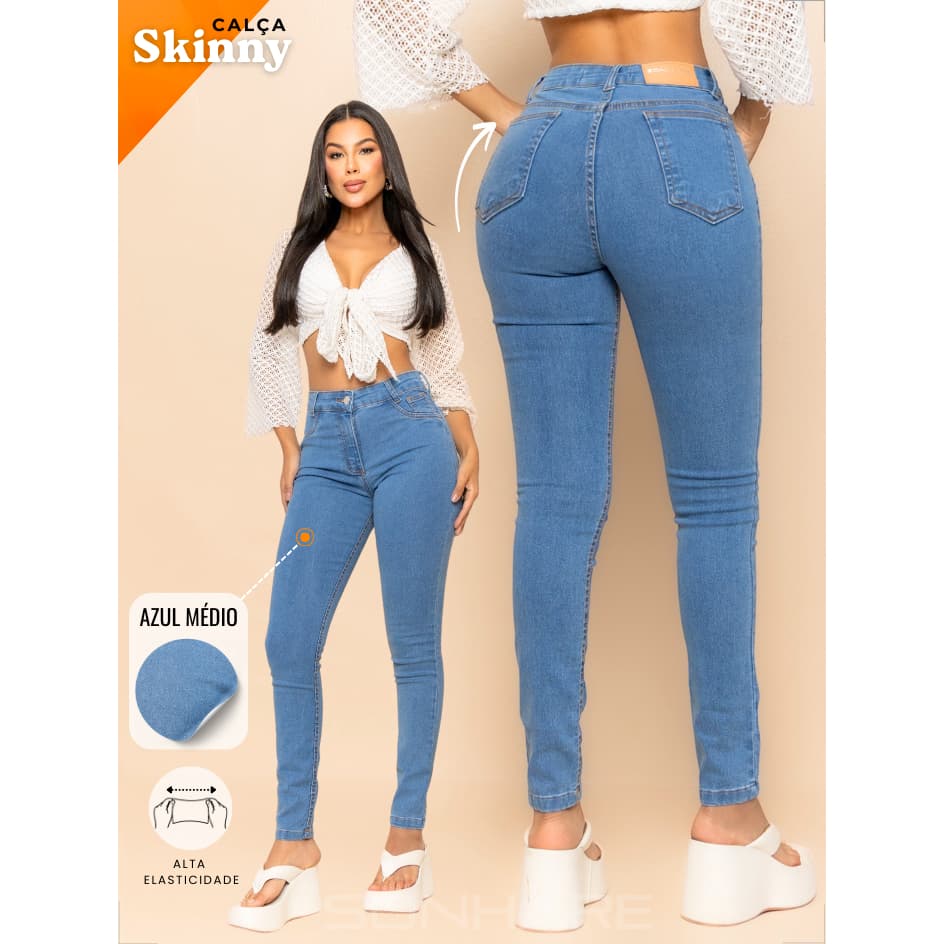 Calça Skinny Feminina com Lycra Cintura Alta Casual Ideal para Trabalho Escritório ou Dia a Dia 02