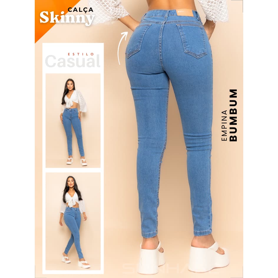 Calça Jeans Skinny Cintura Alta com Lycra Look Moderno Confortável para Trabalhar com Elegância 04