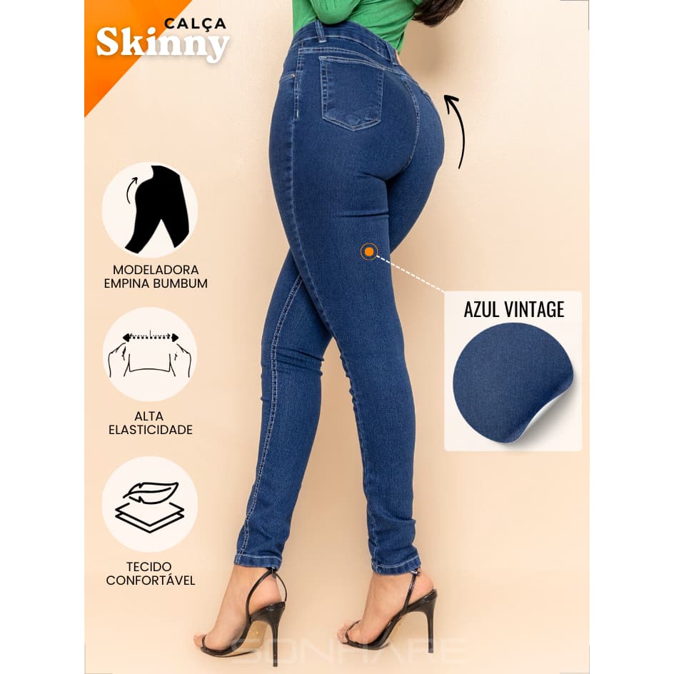 Calça Skinny Jeans Cintura Alta com Lycra Premium Empina o Bumbum Valoriza Curvas Casual Elegante 01