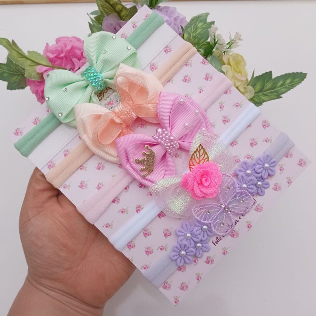 Kit com 5 Faixinhas de Cabelo para Bebê – Laços Grandes (6 a 8 cm)